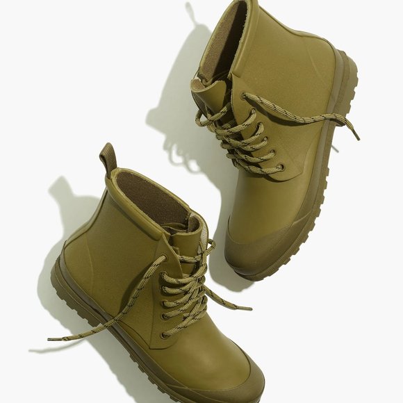 Madewell The Lace-Up Lugsole Rain Boot / Olive / 6M - Picture 1 of 7